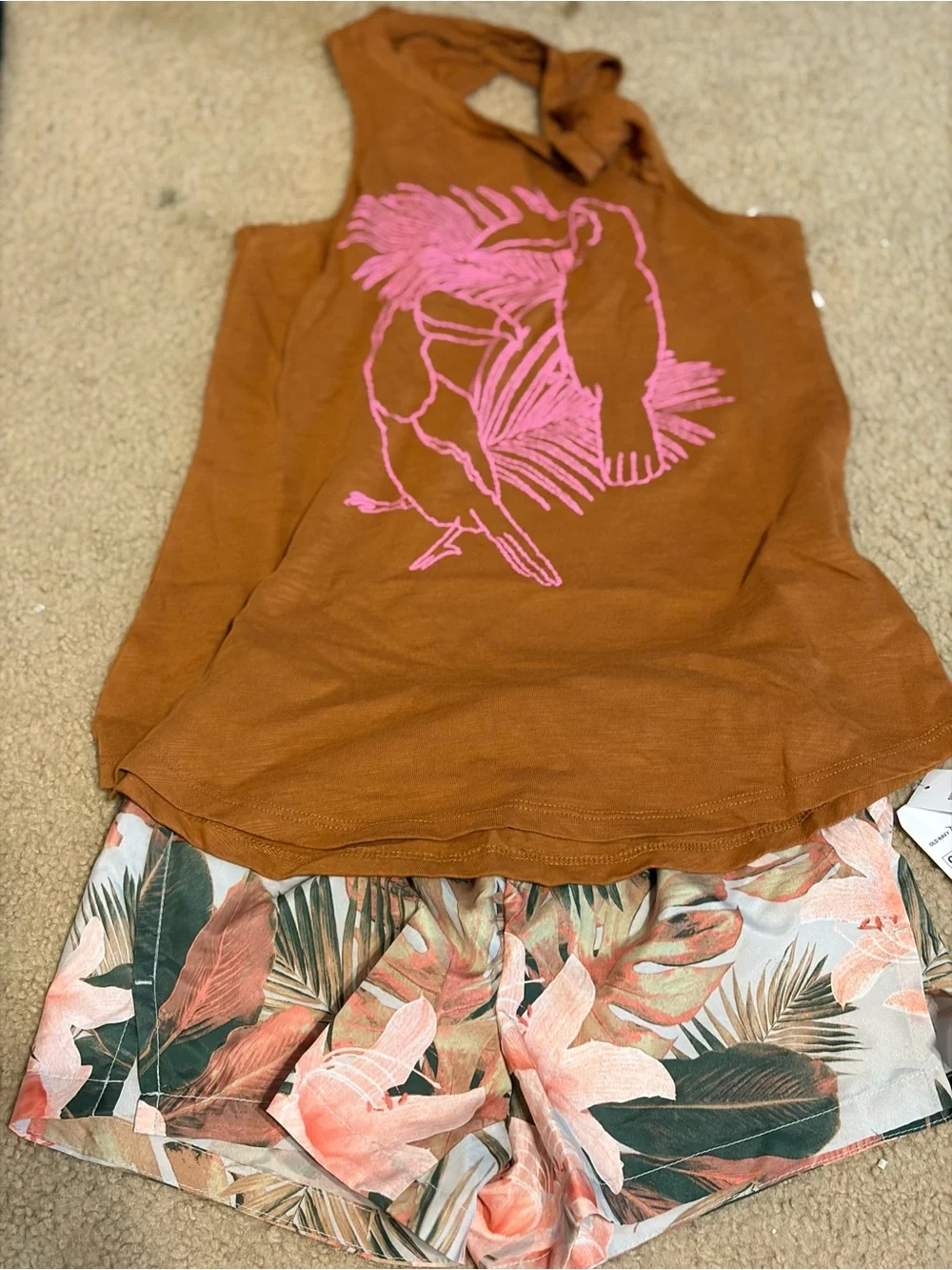 Old navy toucan Tank with Pink Graphic & Tropical Print Shorts